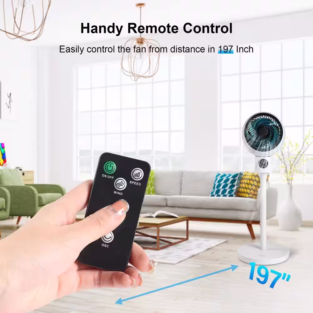 Aoibox 7 in. Indoor Stand Pedestal Fan, Air Circulation Fan with 3-Speed, 15-Hour Timer, 70Â° Oscillation, Remote Control, White