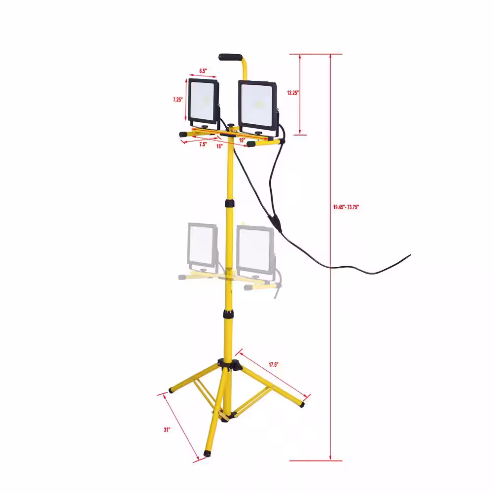 None 10,000 Lumen LED Stand Up Work Light with Dual Head and Telescoping Adjustable Tripod Stand, Rotating Lamps