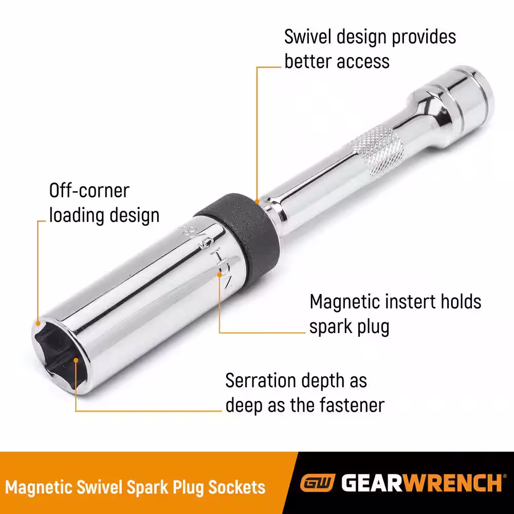 GEARWRENCH 3/8 in. Drive SAE 5/8 in. 6-Point Magnetic Swivel Spark Plug Socket