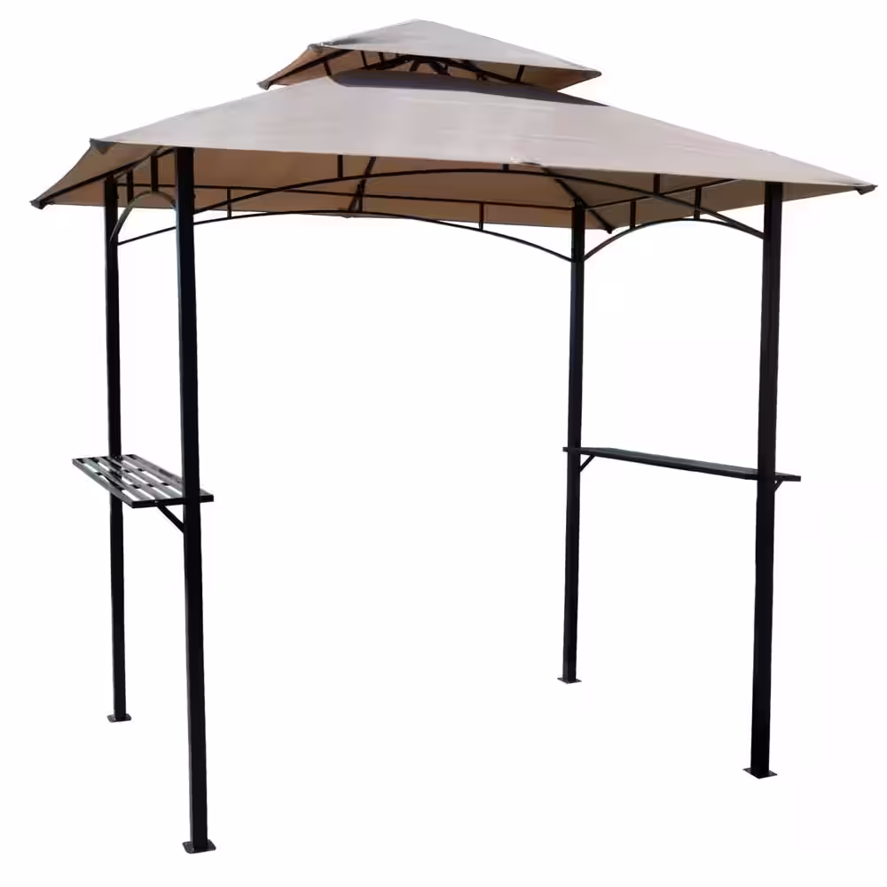 KOZYARD Andra 8 ft. x 5 ft. Beige Soft Top Barbecue (BBQ) Grill Canopy (Tent) with 4-Pieces Magnetic Detachable LED Light