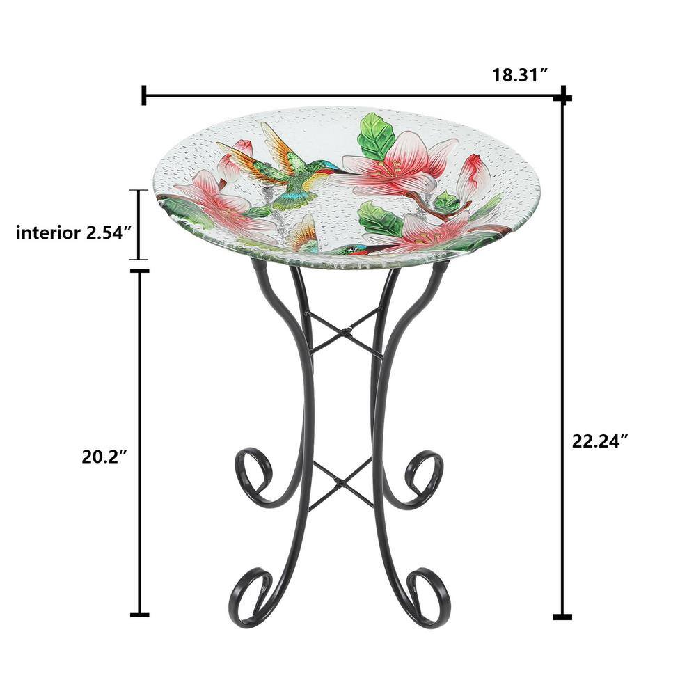 LuxenHome Hummingbird Bird Glass Bath with Metal Stand