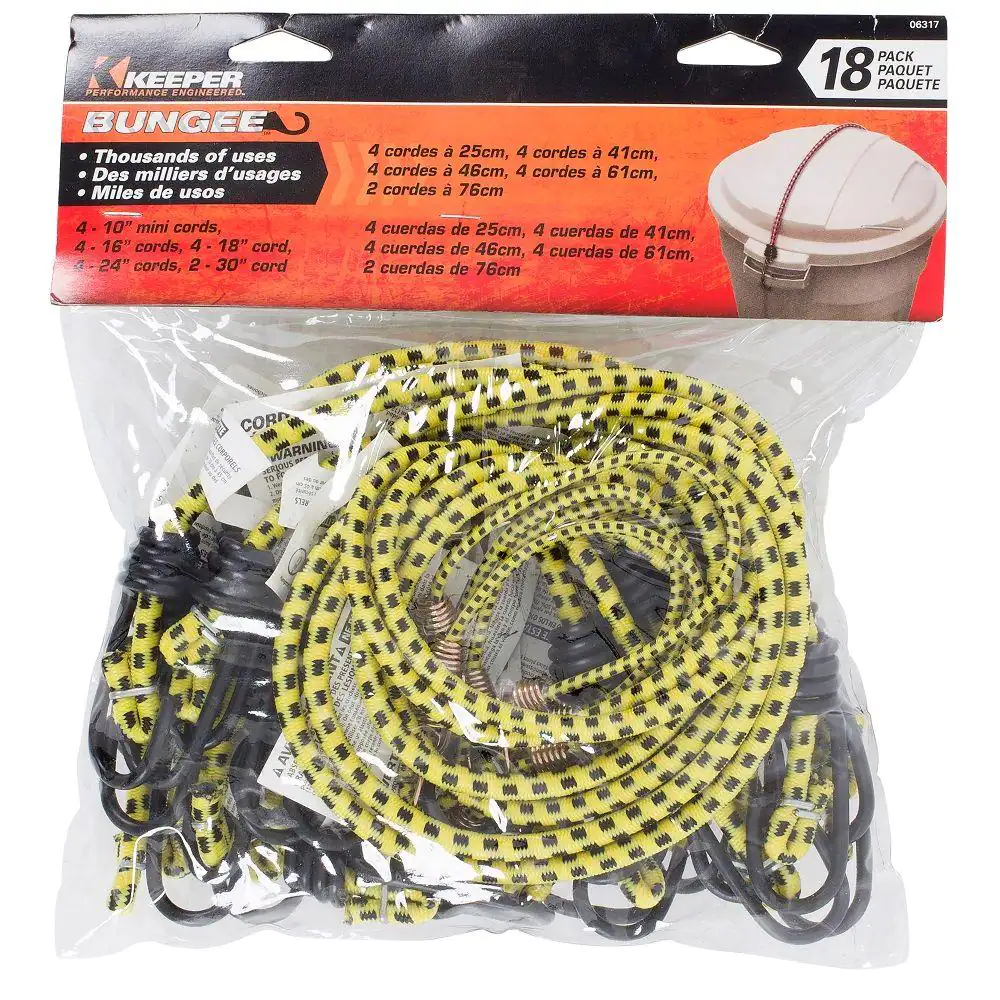 Keeper Assorted Yellow Bungee Cords with Hooks (18 Pack)