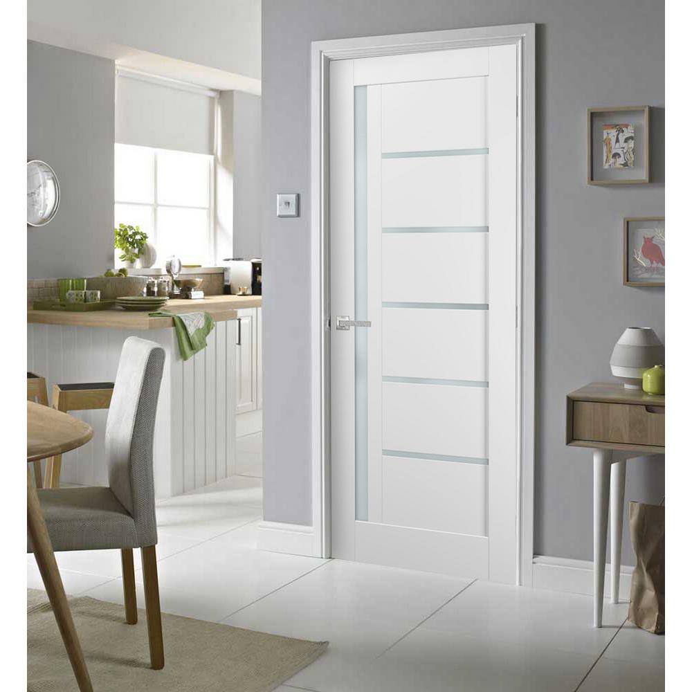 Sartodoors 4088 28 in. x 84 in. Left/Right Frosted Solid MDF White Finished Pine Wood Single Prehung Interior Door with Hardware