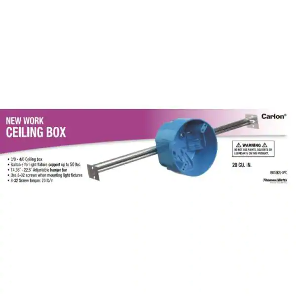 Carlon 1-Gang 4 in. 20 cu. in. PVC New Work Electrical Ceiling Box with Large Hanger Bar