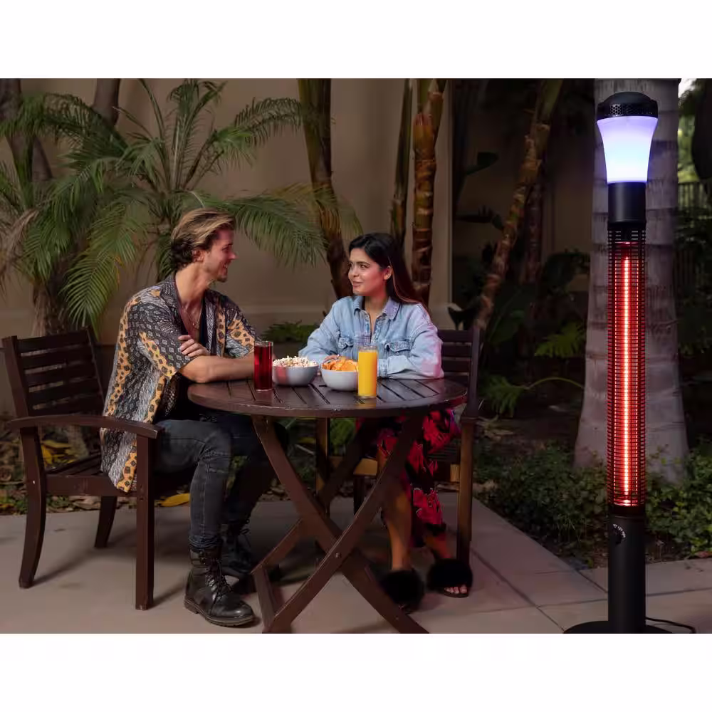None 1500-Watt Outdoor Electric Infrared Tower Heater Black with Bluetooth Speaker and RGB LED Lighting
