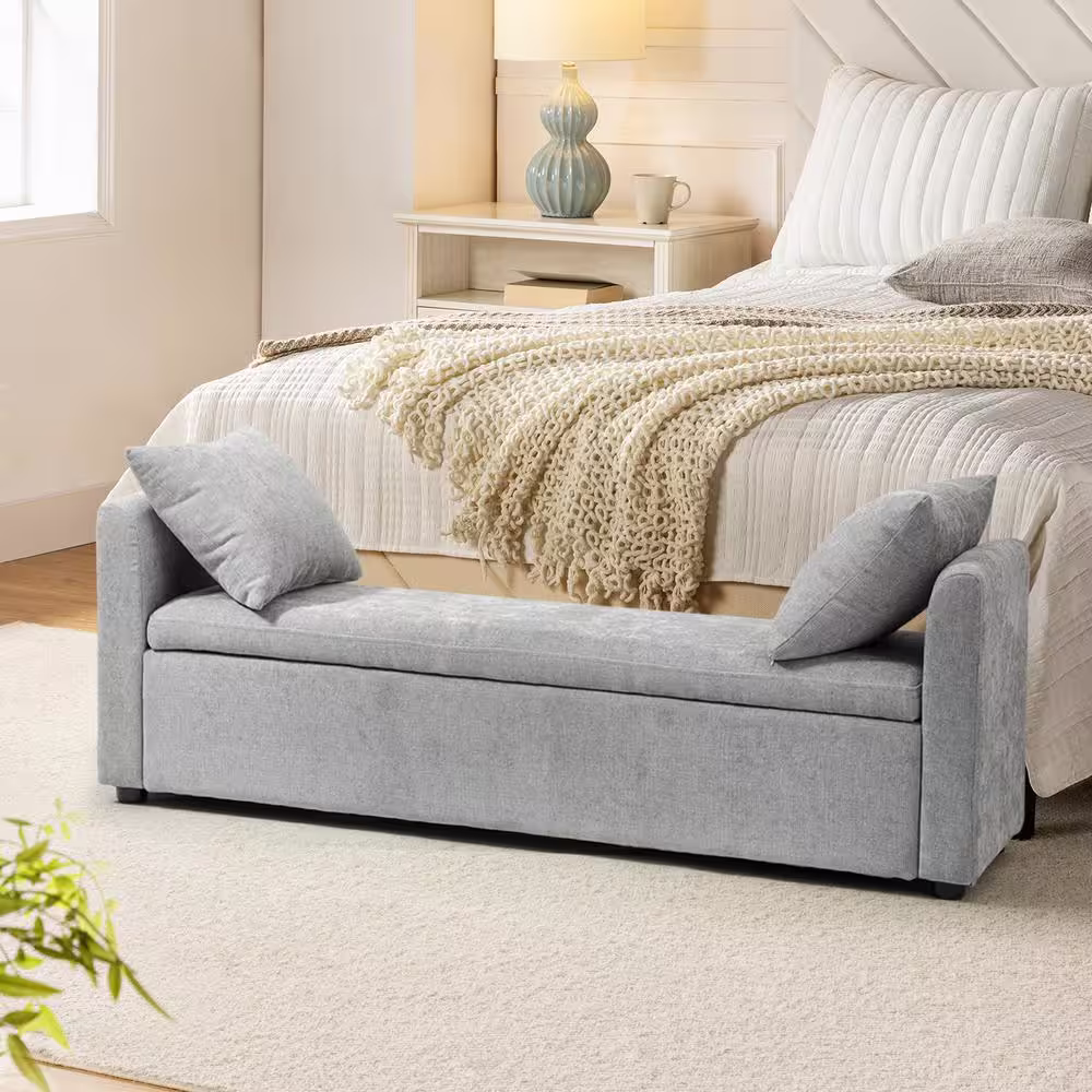 None Felipe Wide Grey Storage Bench with Plastic Legs 59.4 in.