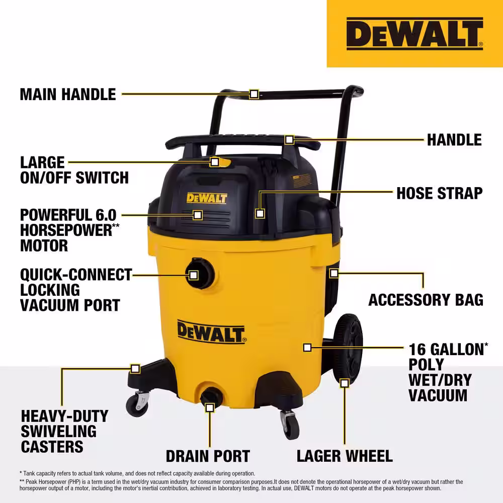 DEWALT 16 Gal. 6.5 HP Poly Wet/Dry Vac with 3 Bags