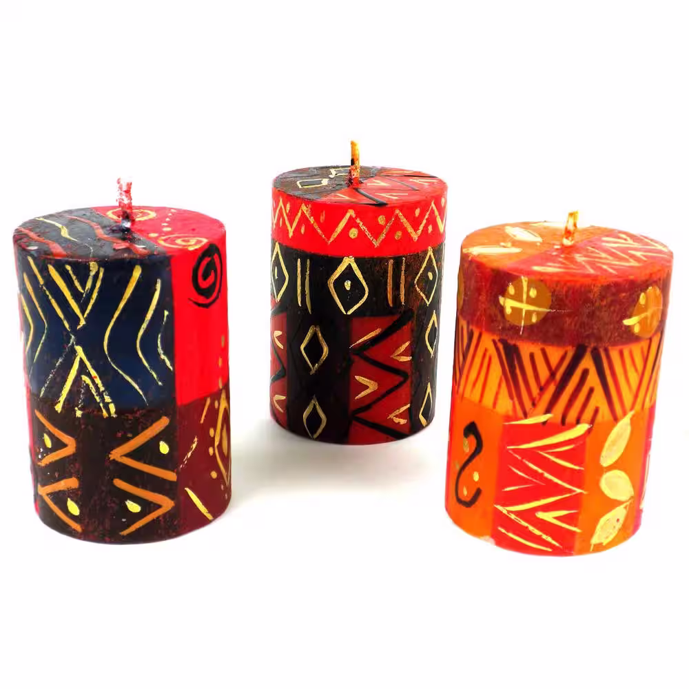 None Unscented Hand-Painted Gold Votive Candles Boxed Bongazi Design (Set of 3)