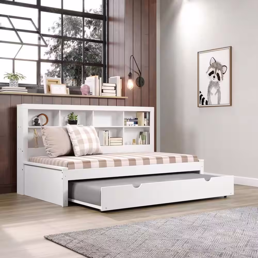 Donco Kids White Twin Bookcase Daybed with Trundle