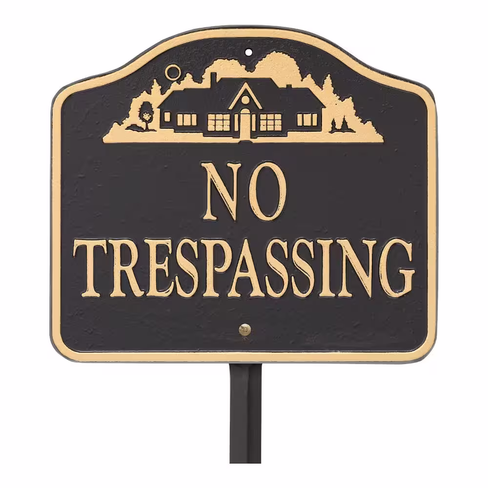 None No Trespassing Sign, Cast Aluminum - Wall or Lawn Mounting