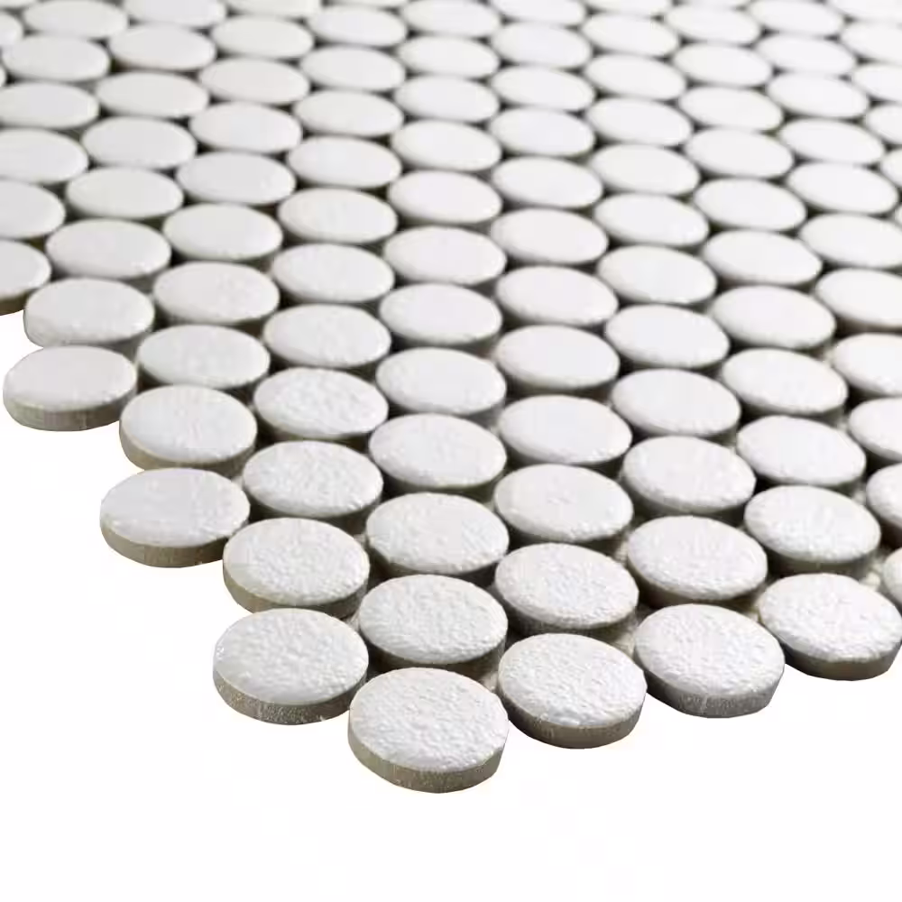 Merola Tile Hudson Penny Round Crystalline White 12 in. x 12-5/8 in. Porcelain Mosaic Tile (10.7 sq. ft./Case)