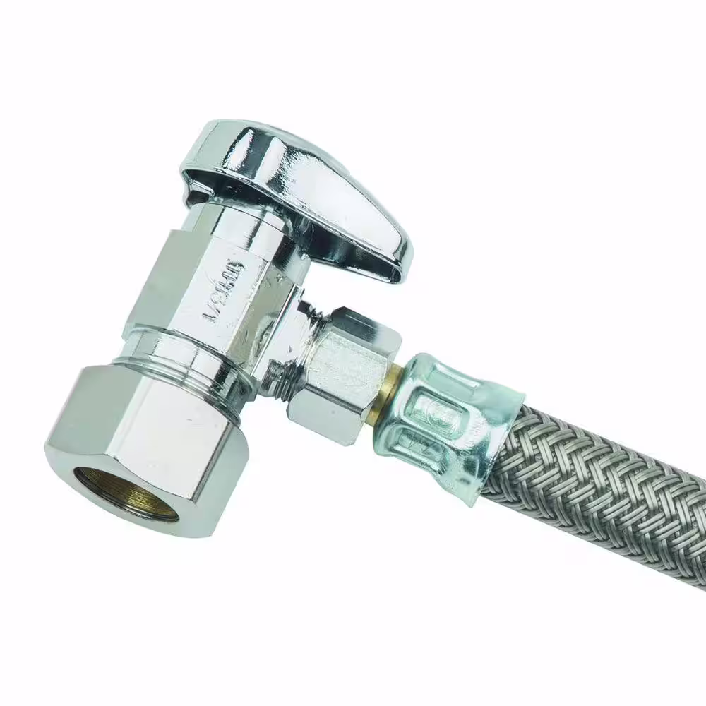 BrassCraft Faucet Kit: 1/2 in. Comp 1/4 Turn Angle Valve x 3/8 in. Comp x 16 in. Faucet Braided Supply Line with Flange
