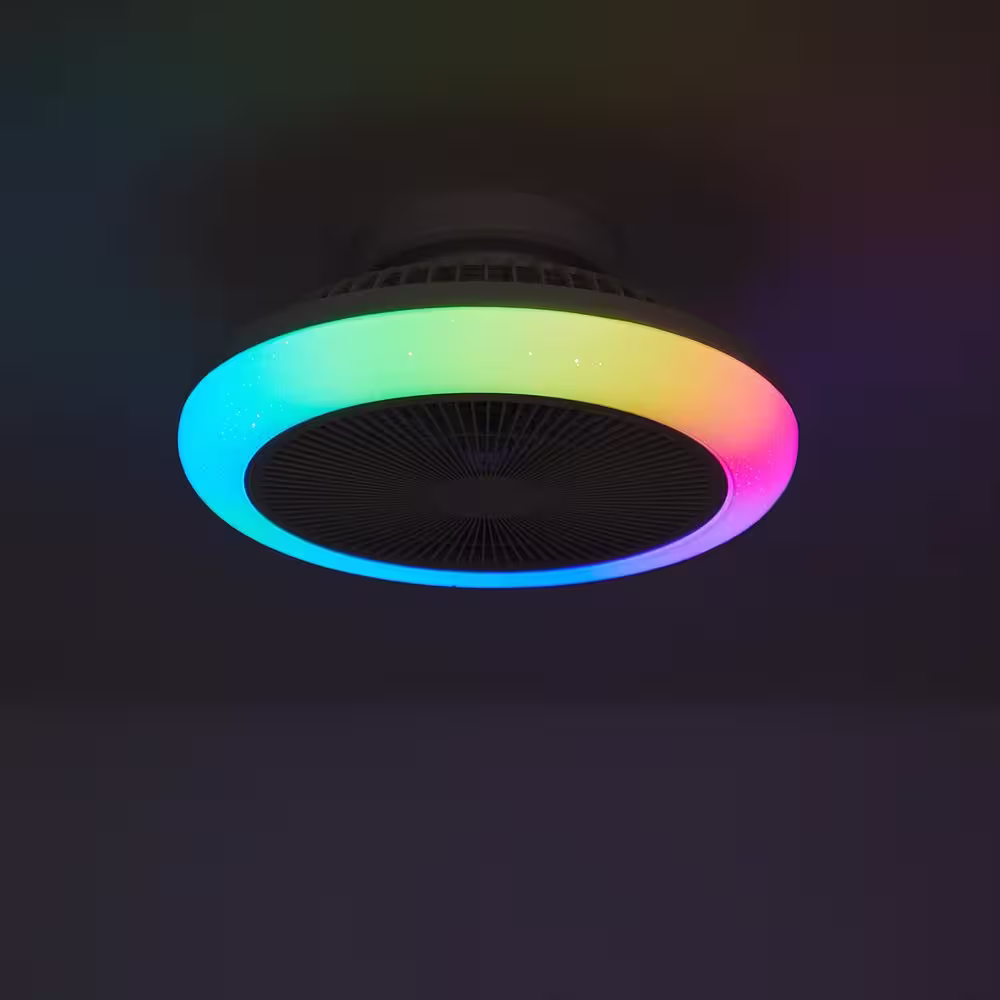 Genoxygic 20 in. RGB Integrated LED White Indoor Small Ceiling Fan with Light Low Profile Flush Mount Enclosed Cage Ceiling Fan
