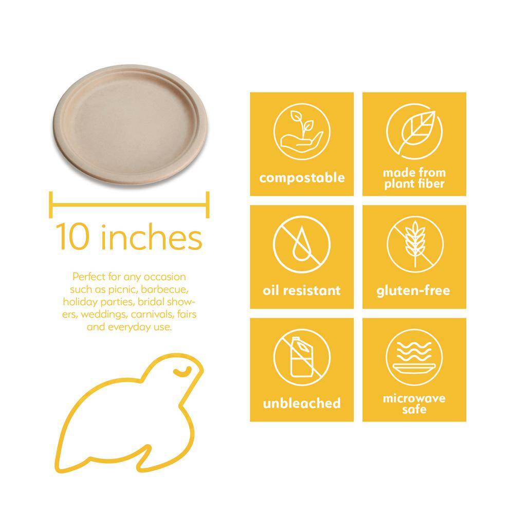 None 10 in. Unbleached Bamboo Compostable Disposable Paper Plates