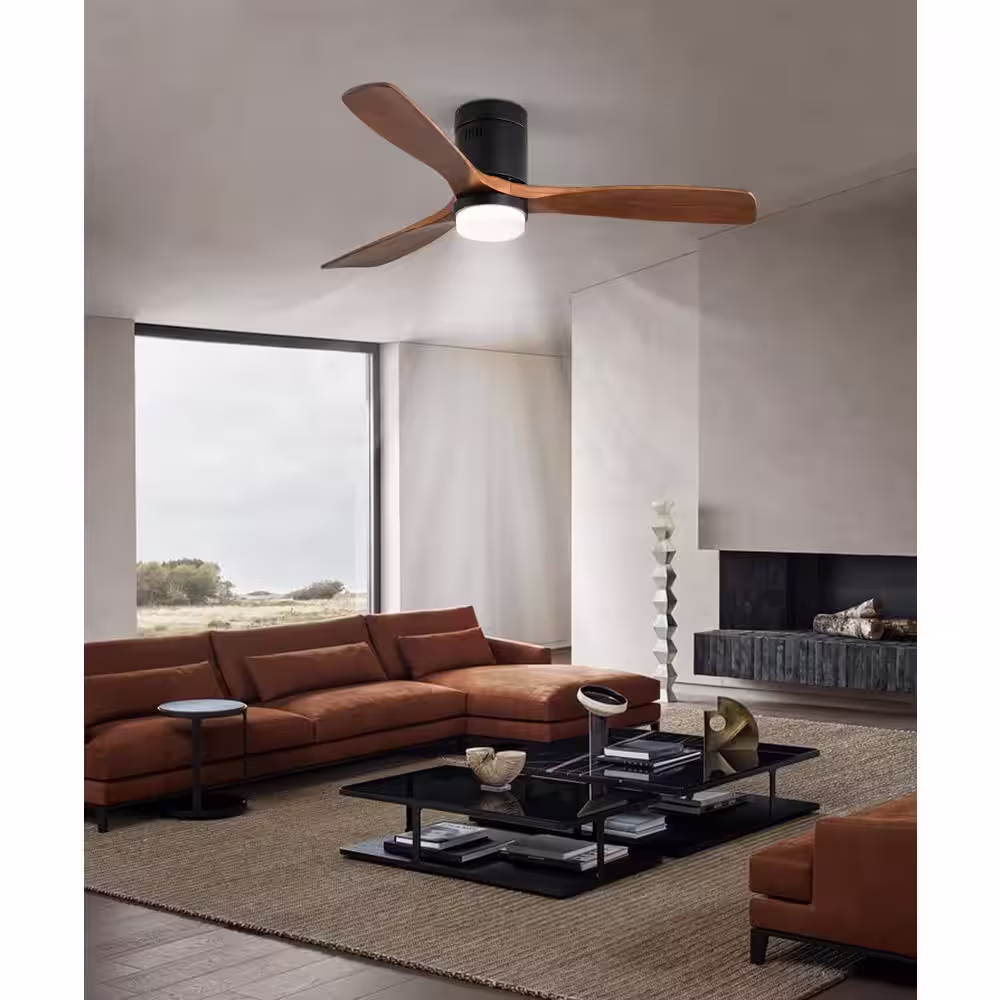 Sofucor 52 in. Changing Integrated LED Indoor/Outdoor Black Ceiling Fan with Light Kit and Remote Control
