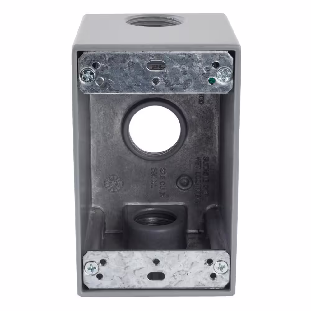 Commercial Electric 1-Gang Deep Metallic Weatherproof Box with (3) 3/4 in. Holes, Gray