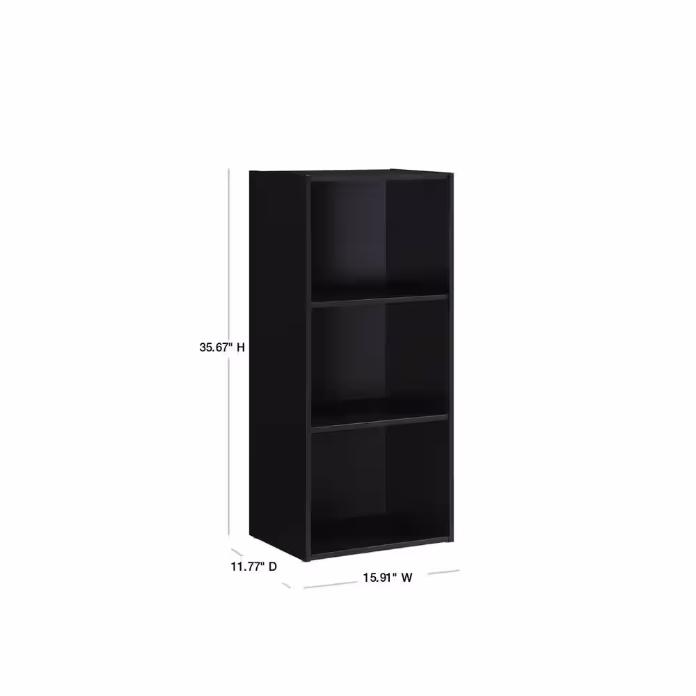 HODEDAH 3-Shelf, 36 in. H Black Bookcase