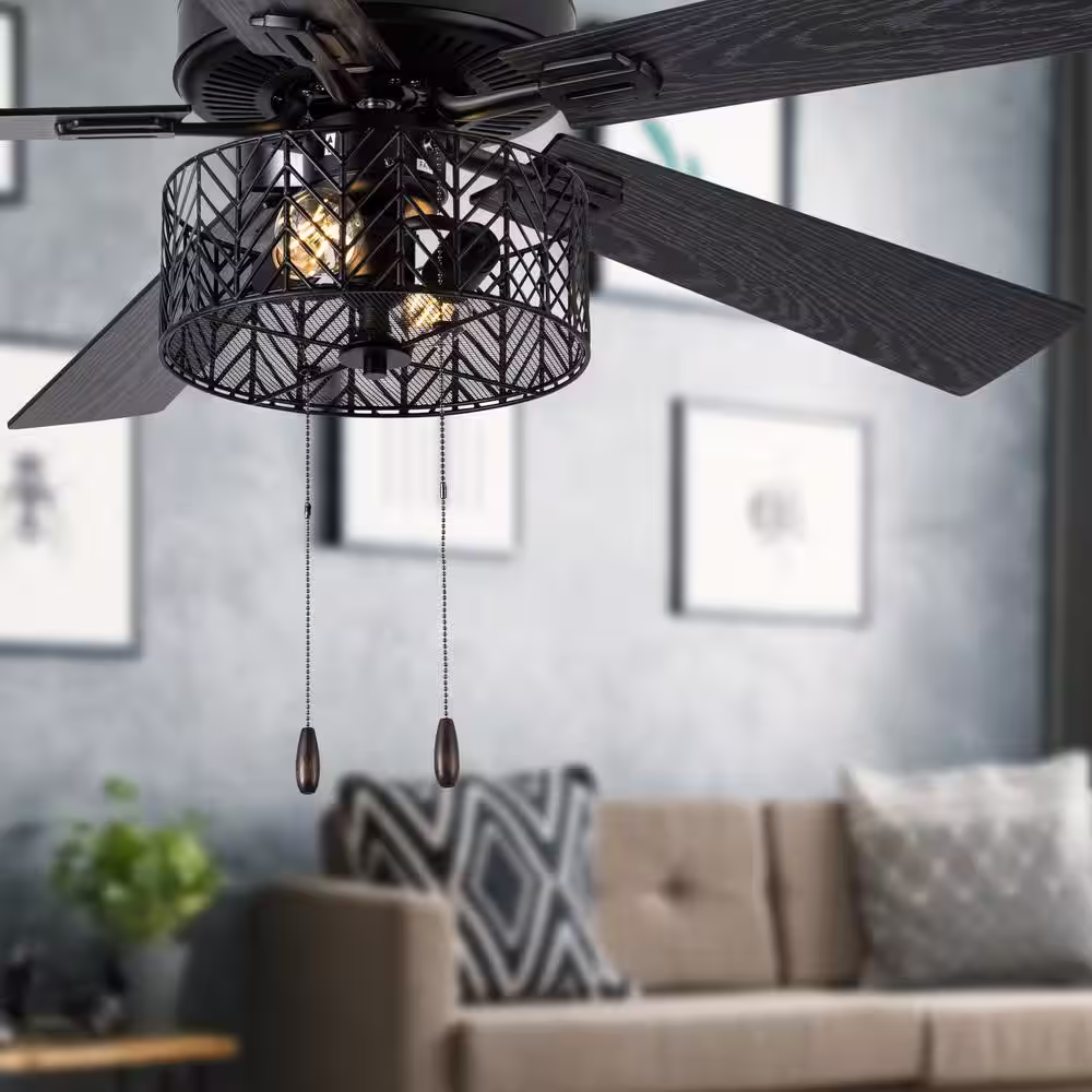 River of Goods Daryn Industrial 52 in. Indoor Black Ceiling Fan with Light Kit