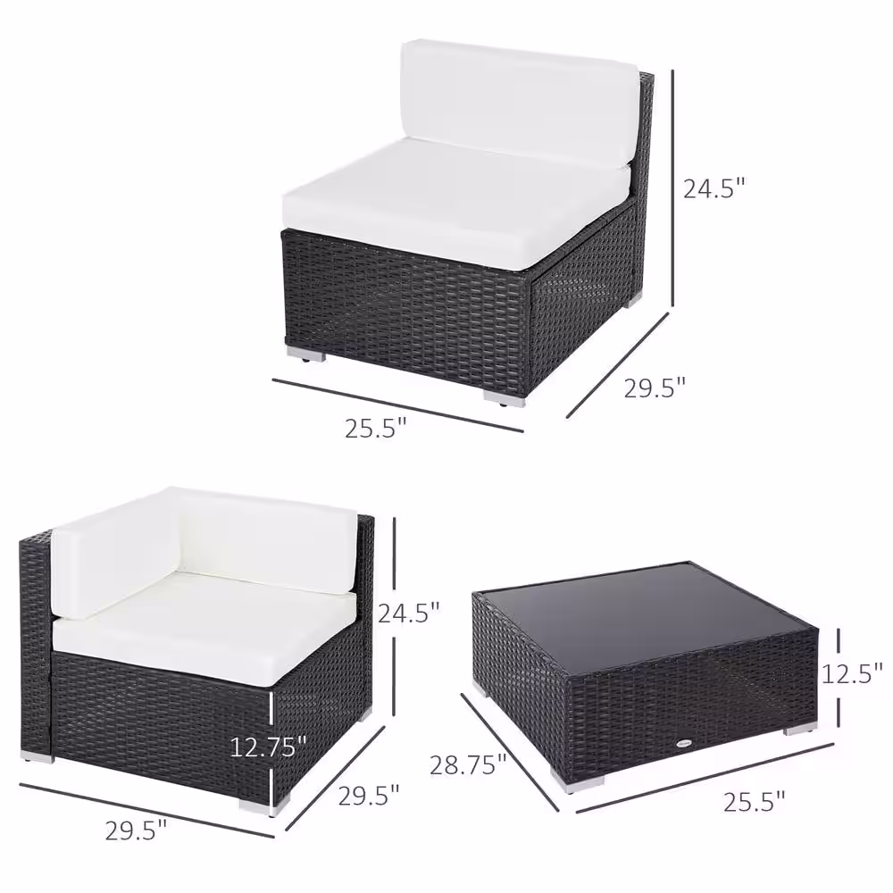 Outsunny 7-Piece Outdoor PE Wicker Patio Sofa Sets, Modern Rattan Conversation Furniture Set with Cushions & Table, Cream White
