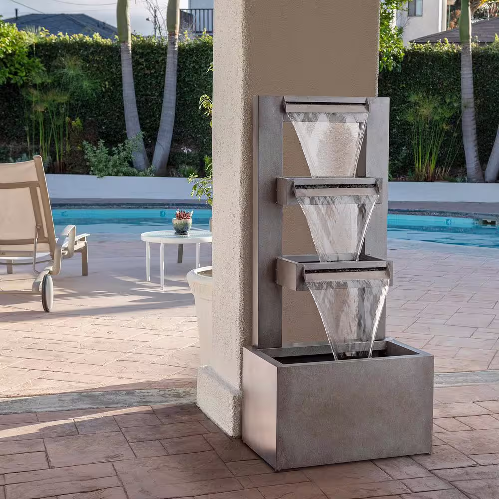 Alpine Corporation 43 in. Tall Outdoor Multi-Tier Modern Industrial Metal Fountain