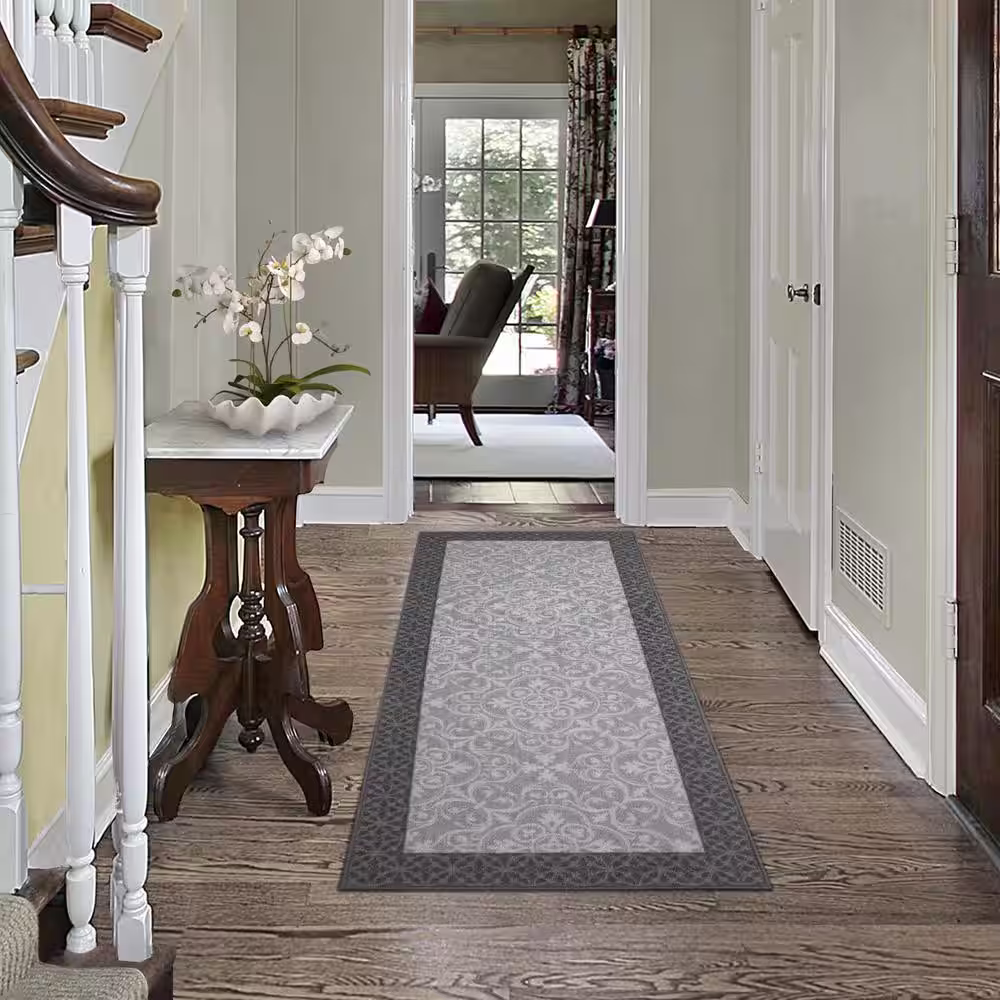 TrafficMaster Derbent Grey 2 ft. x 5 ft. Medallion Polyester Accent Rug
