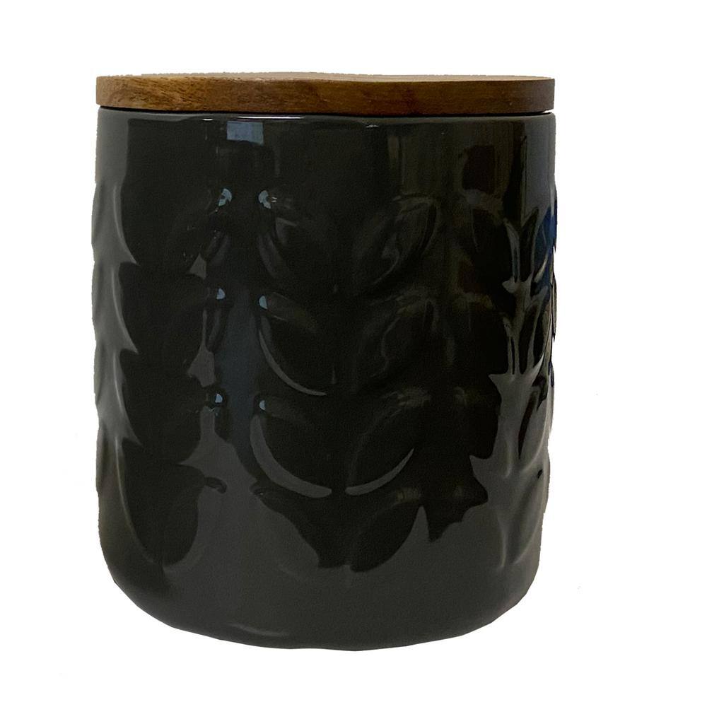 Tabletops Gallery Ebony Ceramic Kitchen Canister Set with Acacia Wood Lids (3-Piece)