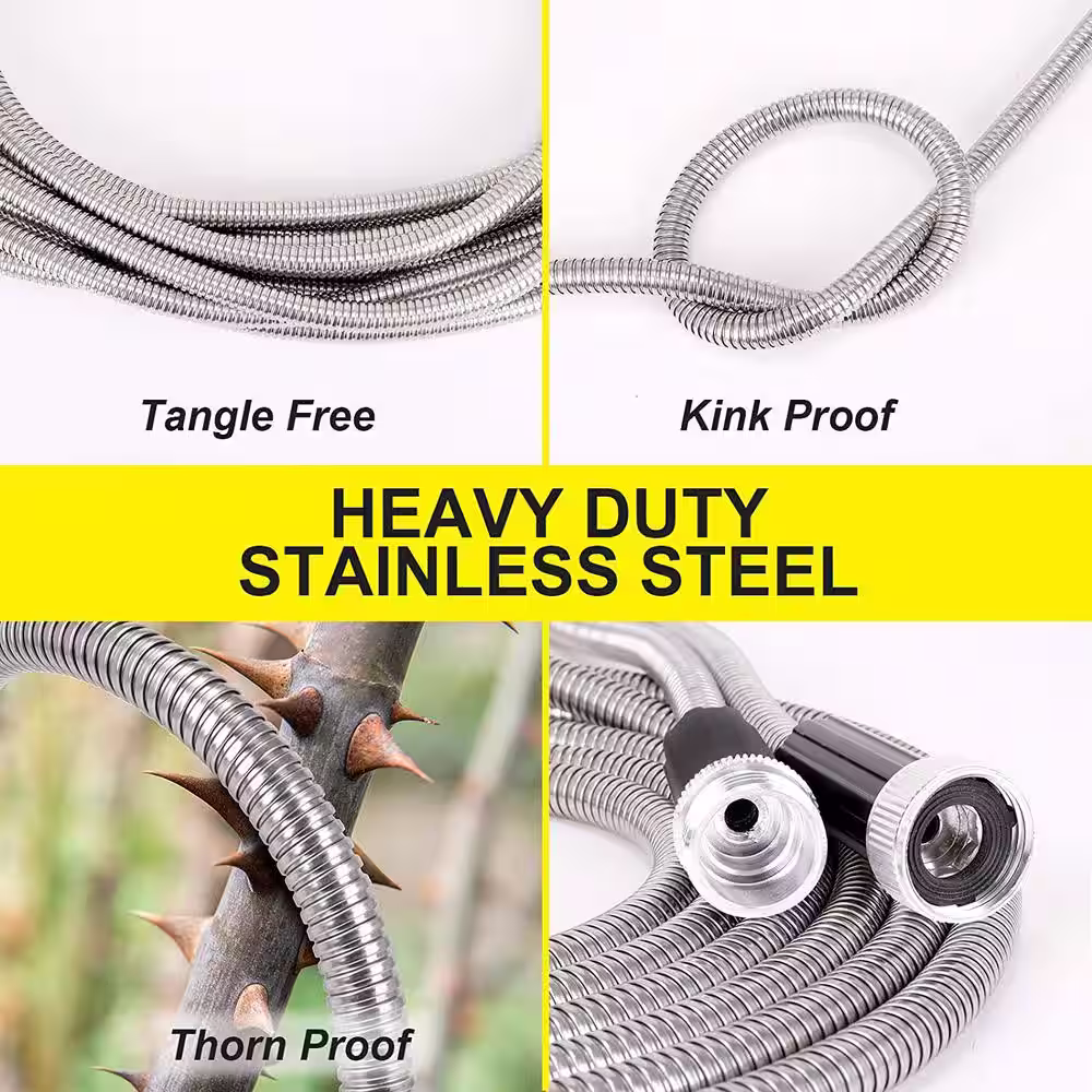 None 3/4 Fitting Size in. Dia x 75 ft. Stainless Steel Lightweight Garden Hose, 180 Bar Metal Water Hose with 2 Nozzles