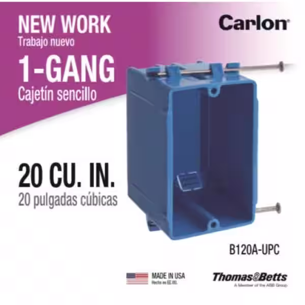 Carlon 1-Gang 20 cu. in. New Work PVC Electrical Outlet Box (Case of 100)