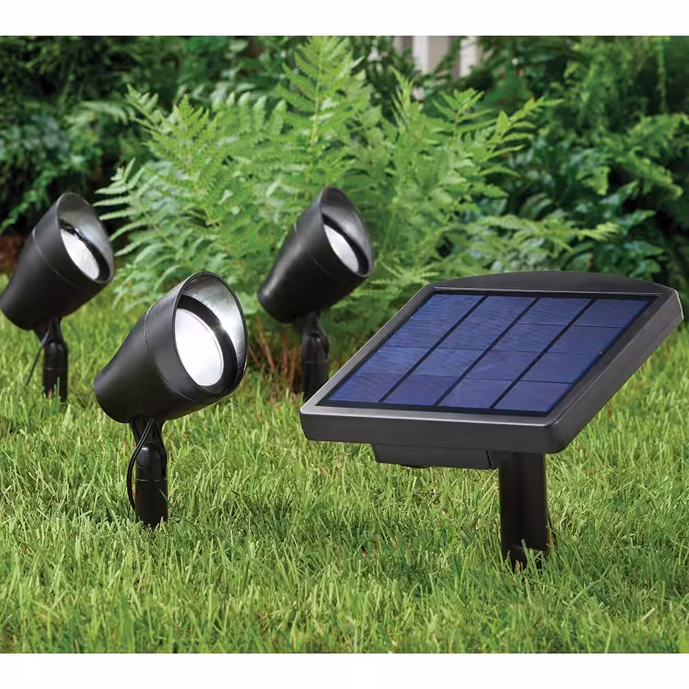 Hampton Bay Solar 50 Lumens Black Integrated LED Spotlight with Remote Panel (3-Pack); Weather/Water/Rust Resistant
