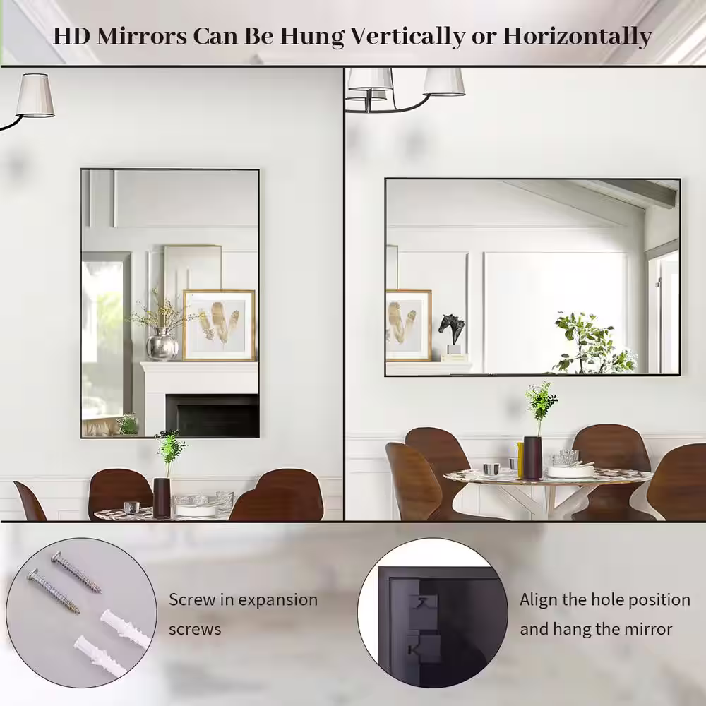 XRAMFY 29.5 in. W x 39.5 in. H Rectangular Aluminum Alloy Framed Modern Black Wall Mirror