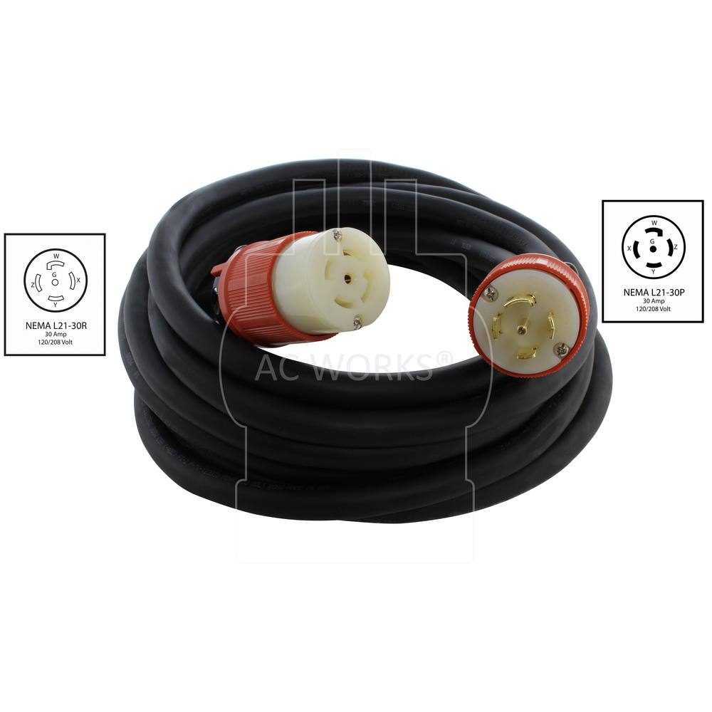 AC WORKS 10 ft. SOOW 10/5 NEMA L21-30 30 Amp 3-Phase 120-Volt/208-Volt Industrial Rubber Extension Cord