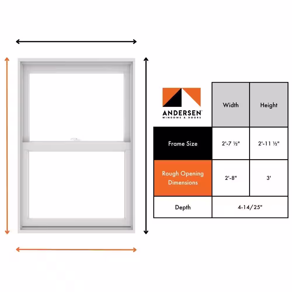 Andersen 31-1/2 in. x 35-1/2 in. 200 Series White Double-Hung Clad Wood Window with White Interior, Low-E Glass & White Hardware