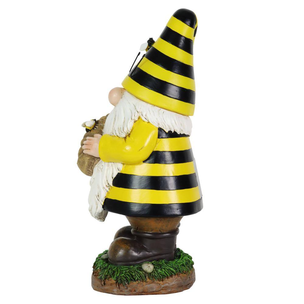 Exhart Solar Beekeeper with Bee Hive, 5.5 in. x 12.5 in. Gnome Garden Statue