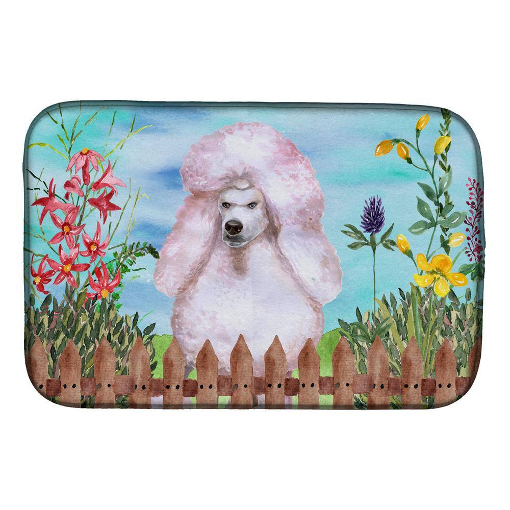 Caroline's Treasures 14 in. x 21 in. Multicolor White Standard Poodle Spring Dish Drying Mat
