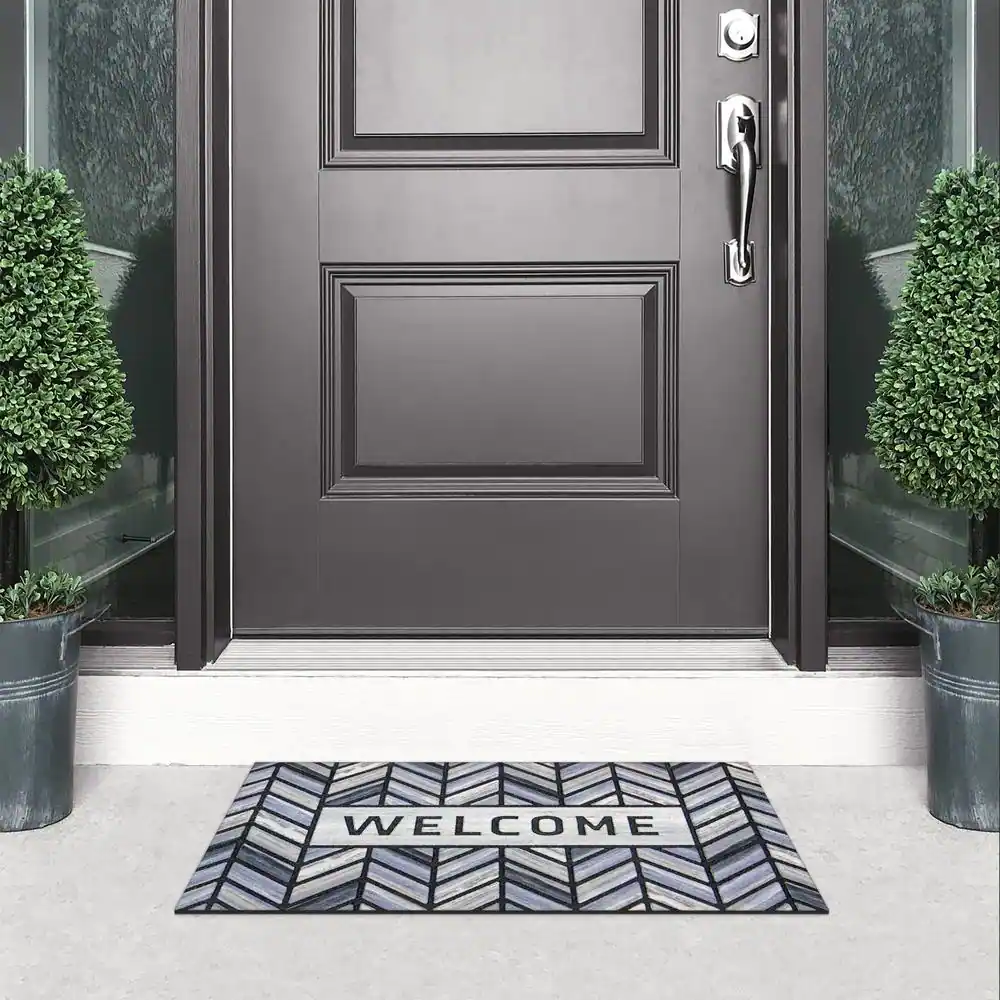 StyleWell Herringbone Welcome Gray 18 in. x 30 in. Door Mat