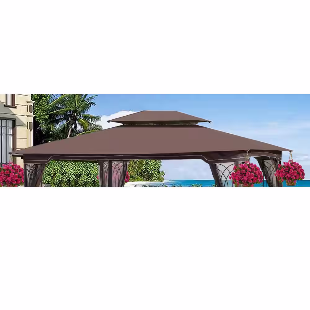 None 13 ft. x 10 ft. Patio Double Roof Gazebo Brown Replacement Canopy