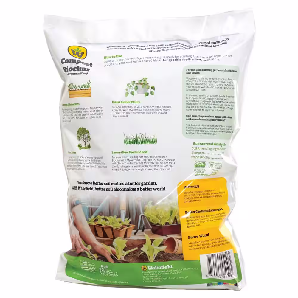 WAKEFIELD Compost + BioChar with Mycorrhizal Fungi Soil Amendment - 1 cu. ft. Bag