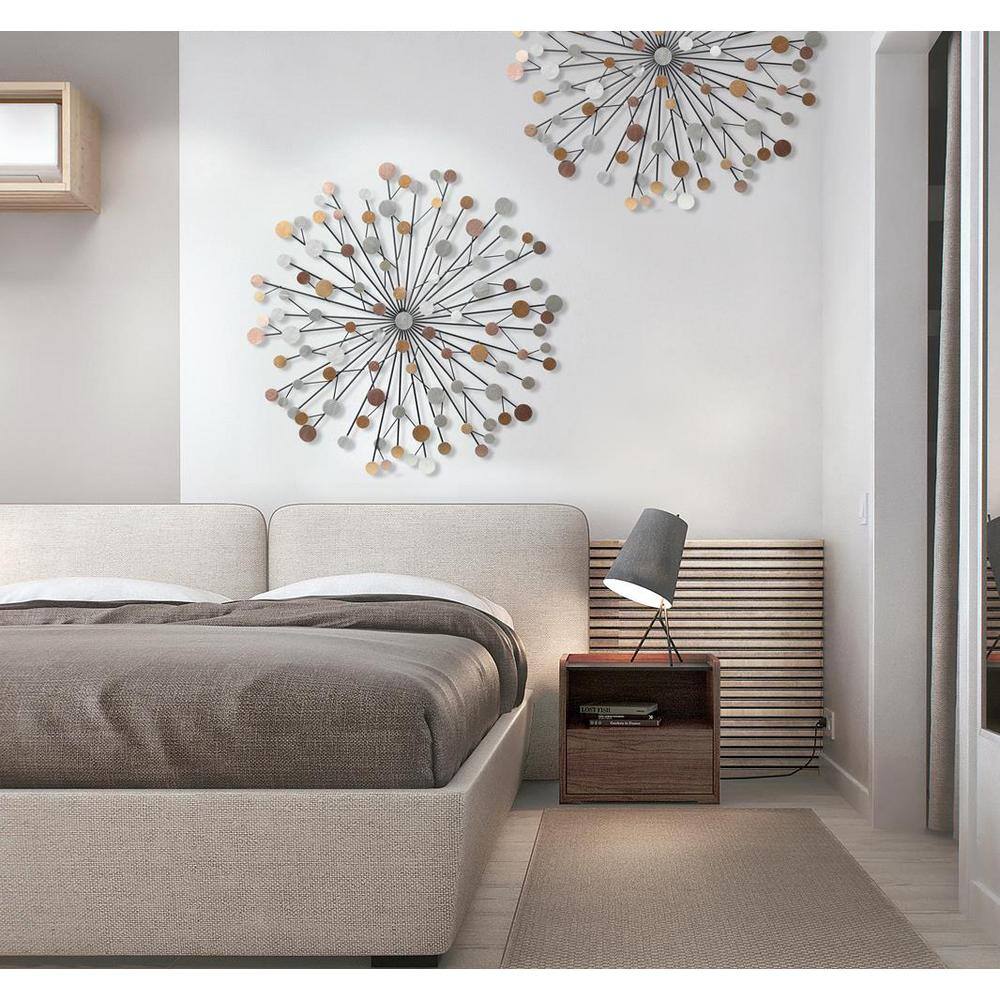 LuxenHome Iron Metal Silver, Black and Gold Round Abstract Wall Decor