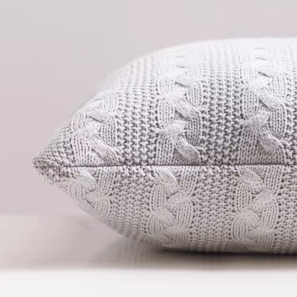 Allied Home 100% Acrylic Light Gray Cable Knit Decorative 20 in. x 20 in. Throw Pillow