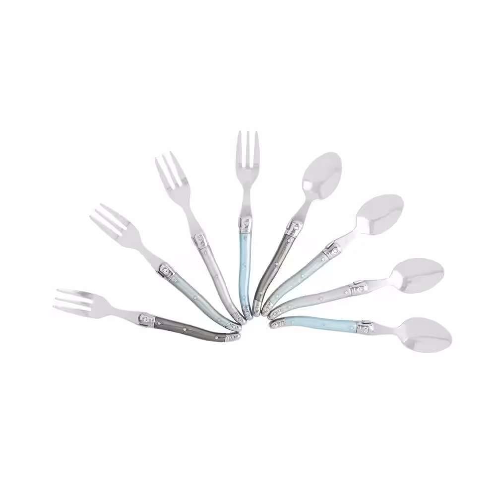 French Home Laguiole Cocktail or Dessert Spoons and Forks, Mother of Pearl (Set of 8)