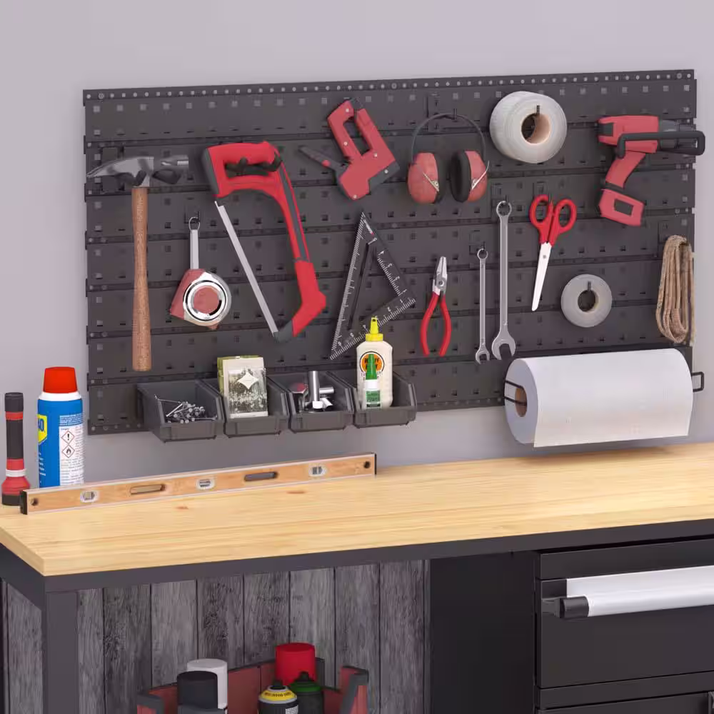 ClosetMaid ProGarage Black Metal 21.6 in. H x 42 in. W Slatwall Panel System with Accessories (27 Piece)