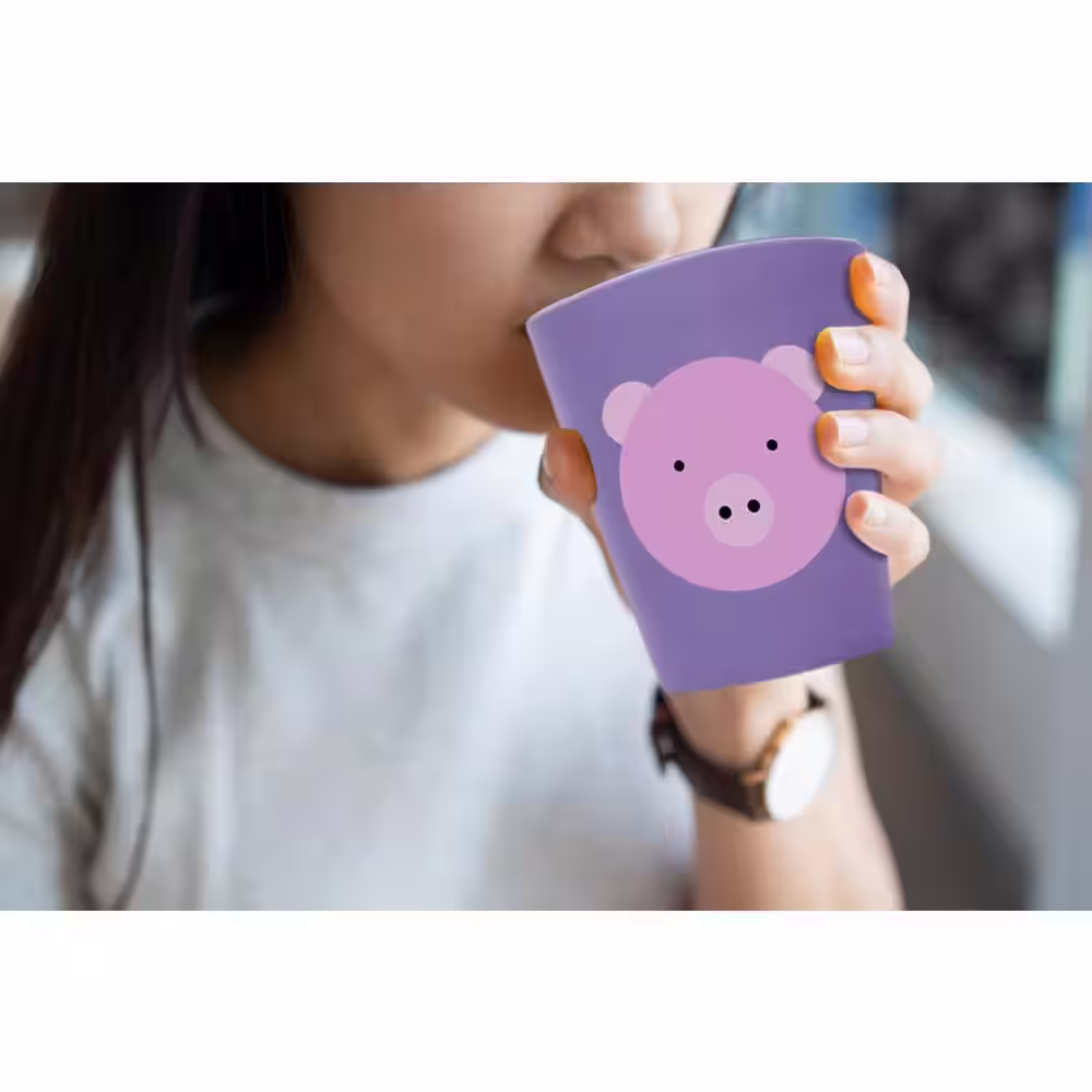 None 10oz Kids Bamboo Cups Set of 4 Assorted Animals, Monkey, Pig, Lion, Bear