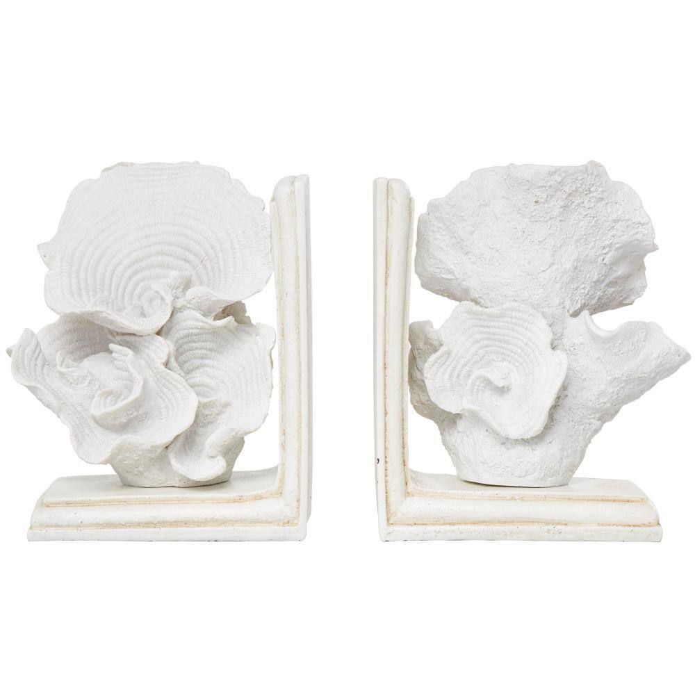 Litton Lane Cream Polystone Textured Coral Bookends (Set of 2)
