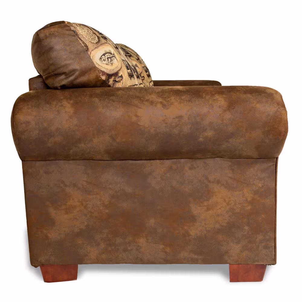 American Furniture Classics Sierra Lodge 67 in. Brown/Rust Pattern Microfiber 3-Seater Loveseat with Nailheads