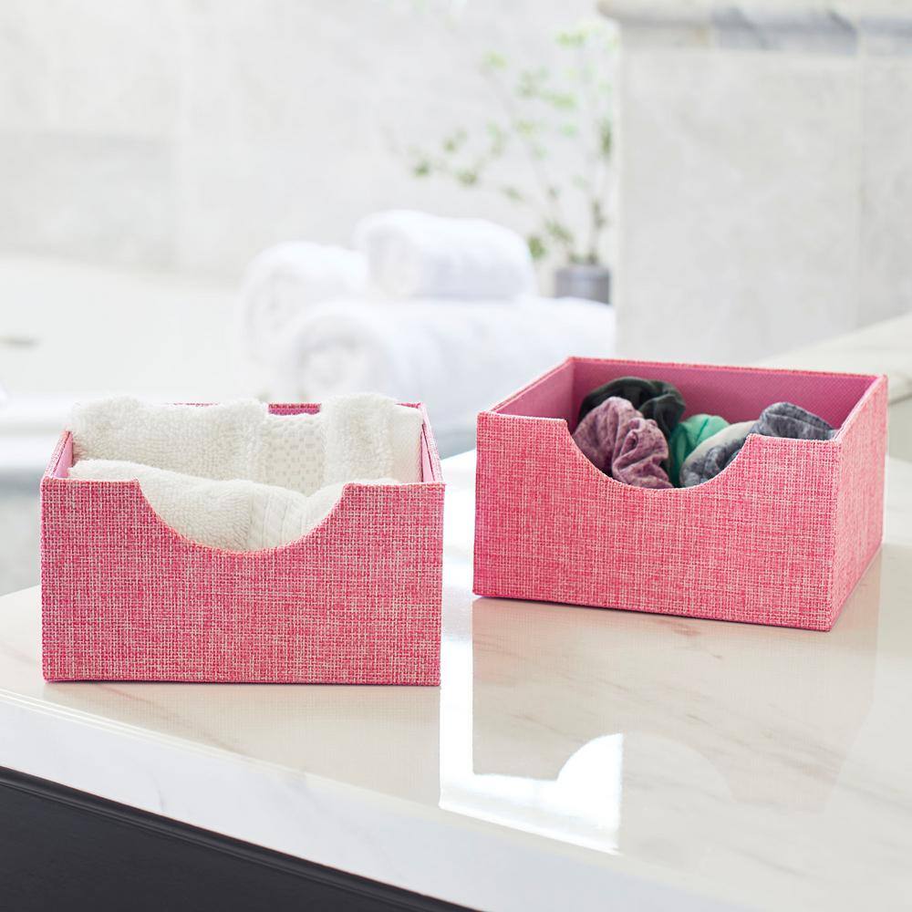 HOUSEHOLD ESSENTIALS Square Hard-Sided Trays, 2pc Set, Carnation Pink