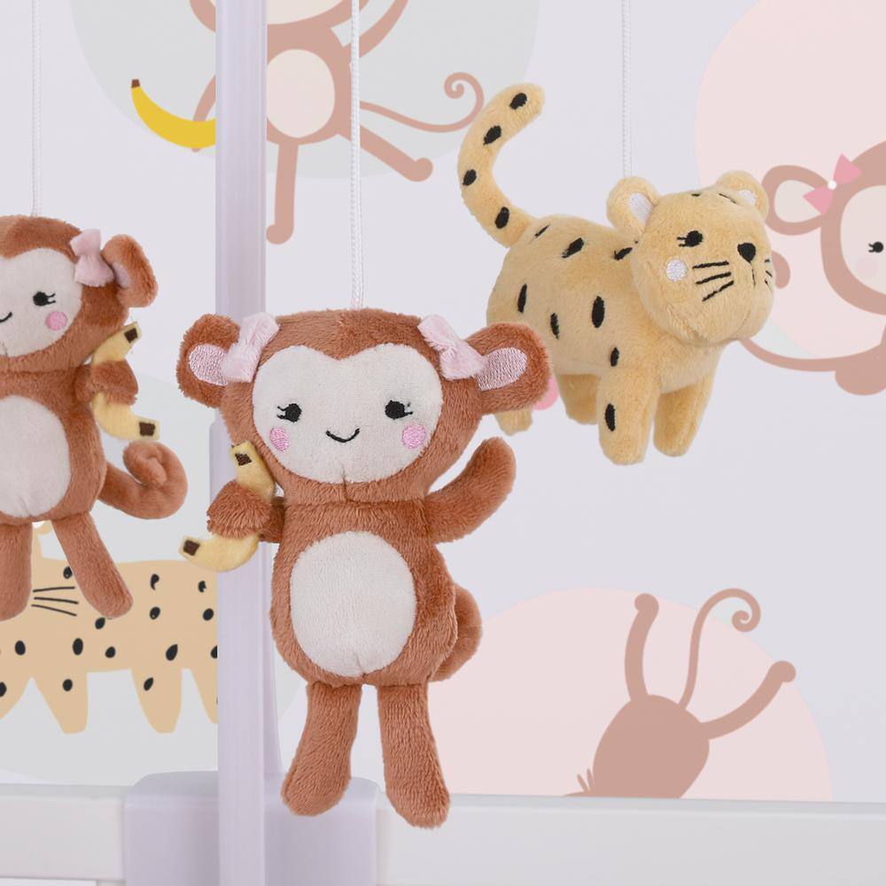LITTLE LOVE BY NOJO Sweet Jungle Friends Pink and Tan Plush Monkey and Cheetah Musical Mobile