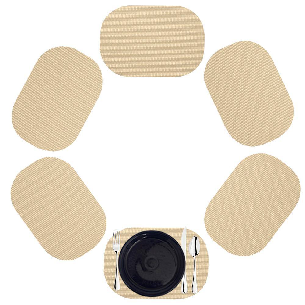 Kraftware Fishnet 17 in. x 12 in. Ivory PVC Covered Jute Oval Placemat (Set of 6)