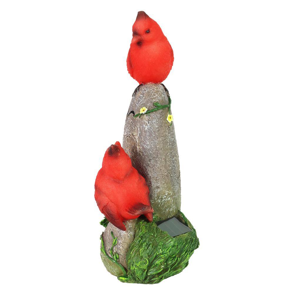 Exhart Solar Cardinals on a Hand Painted Welcome Rock Garden Statue