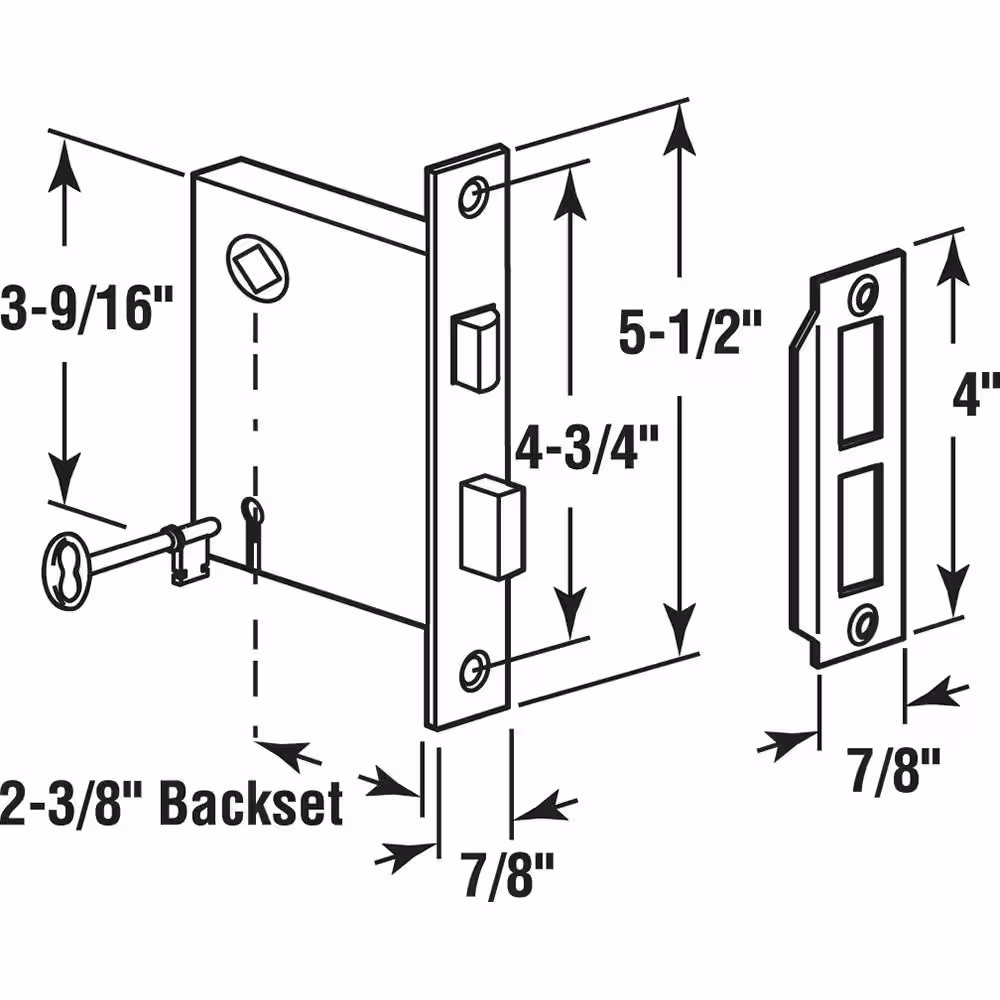 Prime-Line Vintage Style Mortise Lock Assembly, 5-1/2 in. Face Plate, Brass Plated Steel