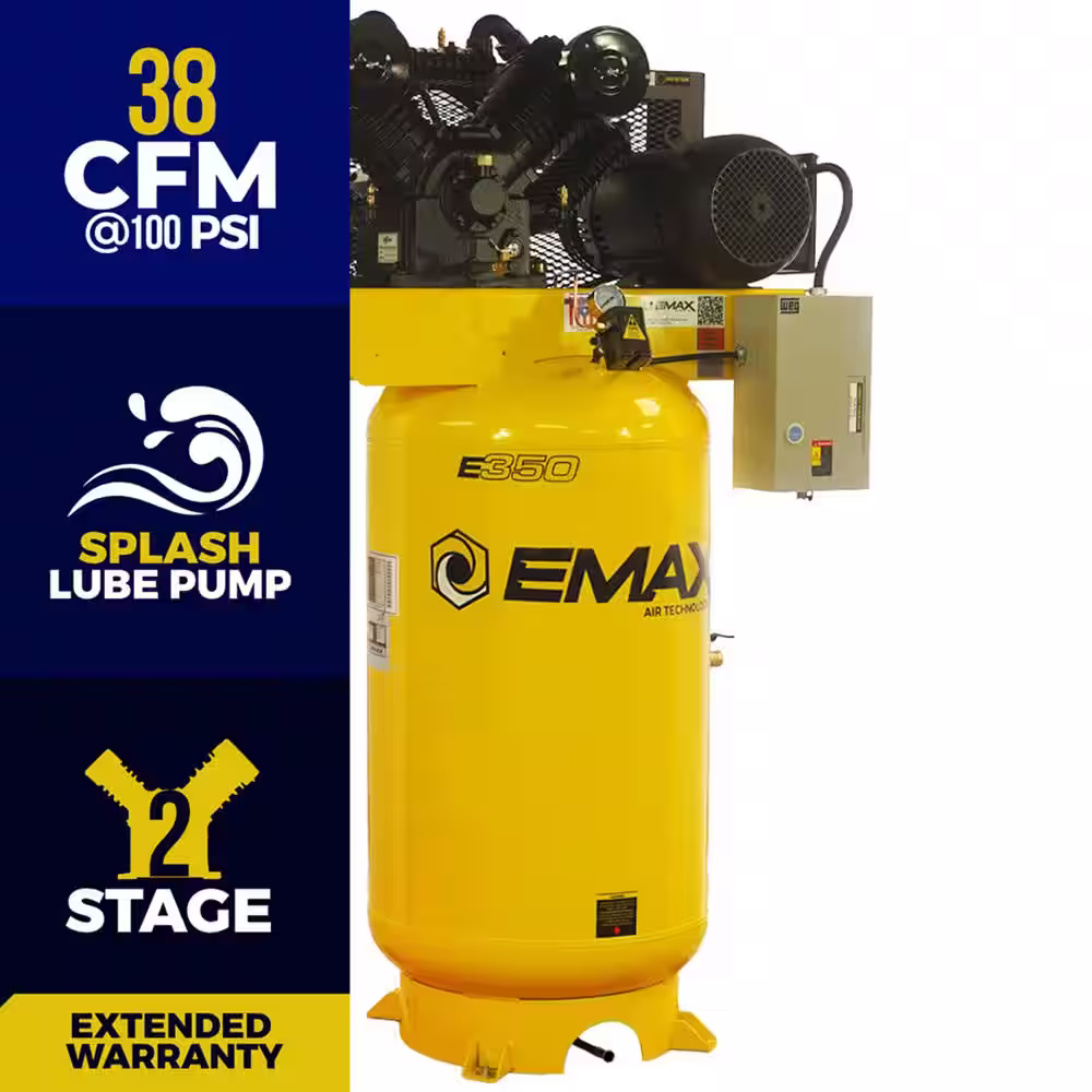 EMAX 80 Gal. 10 HP V4 1-Phase 175 PSI Electric Air Compressor with Isolator Pads and Auto Drain